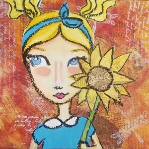 Whimsical Girl with Sunflower Art Print